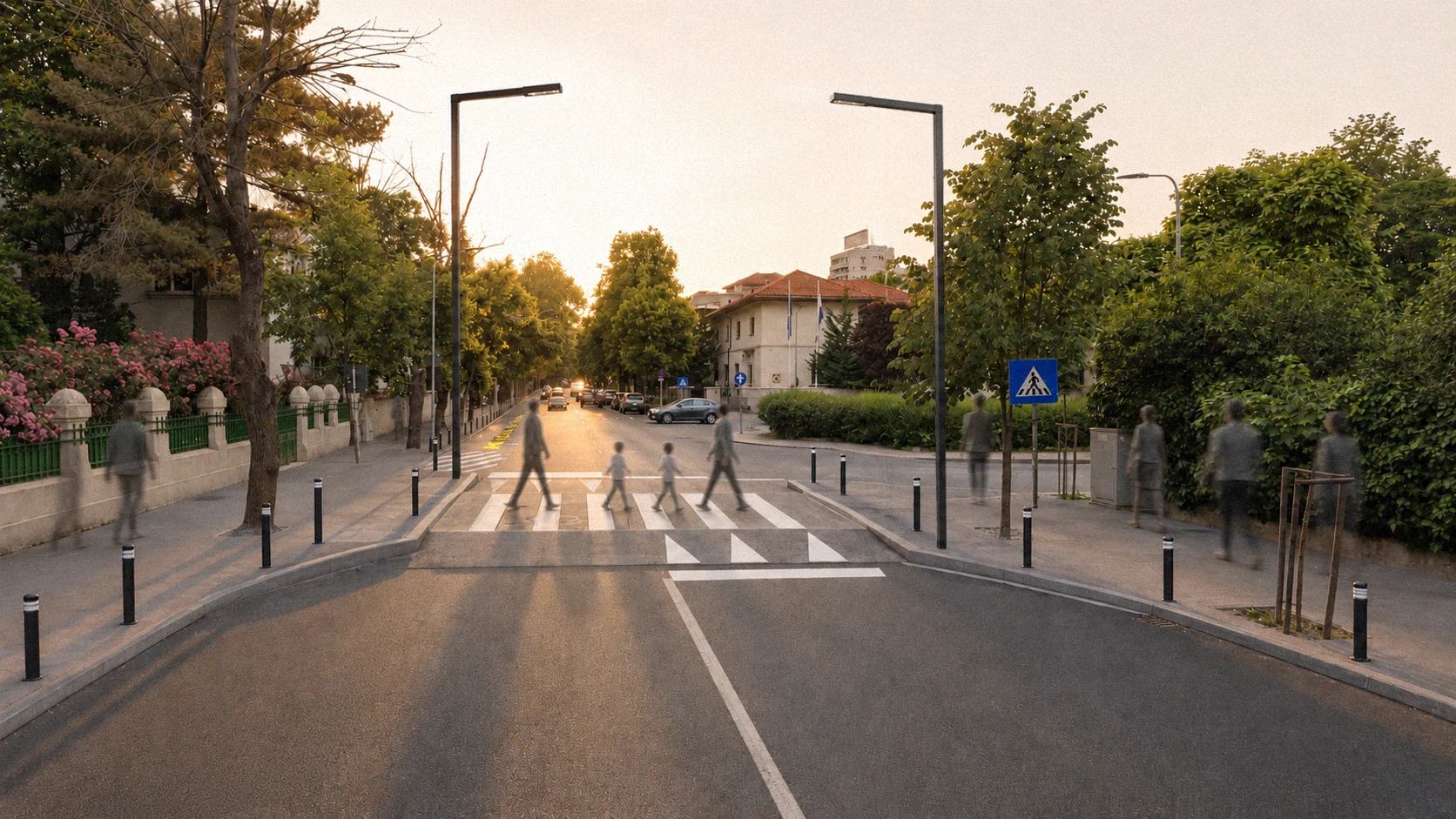 Vizualizare conceptuală a unei străzi școlare mai sigure, folosită orientativ pentru Străzi Albastre · Sector 1.